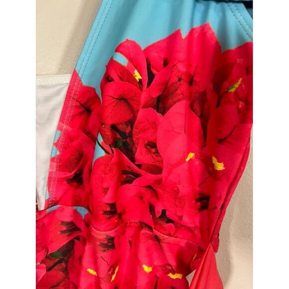 Floral Backless Bathing Suit XL Blue Flutter Feminine Chic Glam Preppy Dainty - Picture 5 of 15